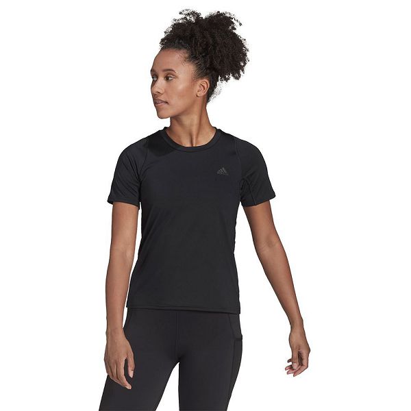 Black Women\'s Adidas Run Fast PB Short Sleeve T Shirts | 8026759-PF