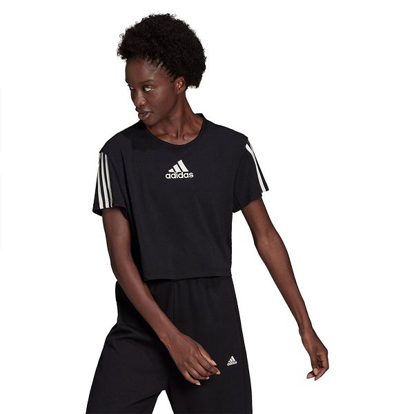 Black Women's Adidas TC Short Sleeve T Shirts | 7069134-BU