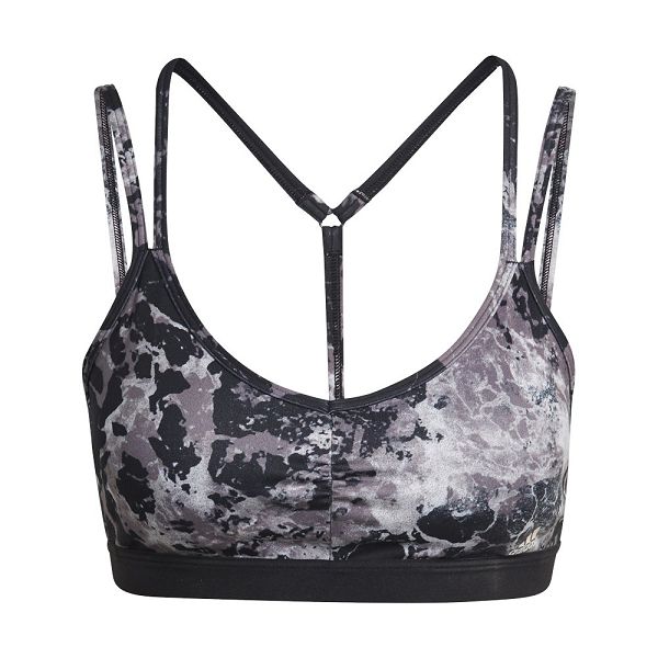 Black Women's Adidas Yoga Essentials Studio Light-Support Allover Print Sports Bra | 1573204-YB