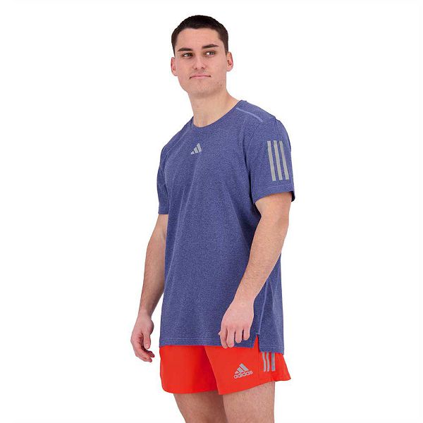 Blue Men's Adidas Own The Run Heather Short Sleeve T Shirts | 5849307-UB