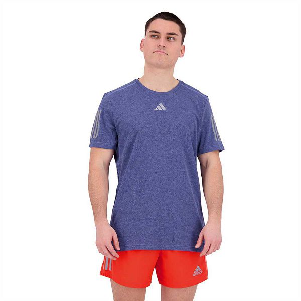 Blue Men\'s Adidas Own The Run Heather Short Sleeve T Shirts | 5849307-UB