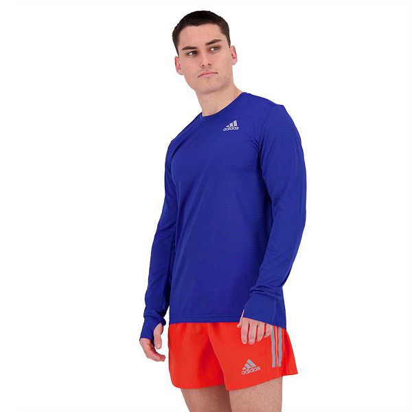 Blue Men's Adidas Own The Run Long Sleeve T Shirts | 0365712-VW