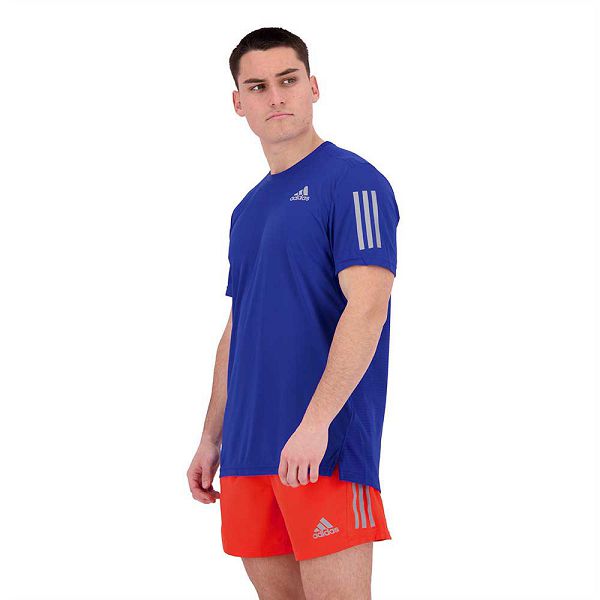 Blue Men's Adidas Own The Run Short Sleeve T Shirts | 0698357-AO