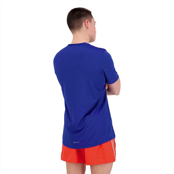 Blue Men's Adidas Own The Run Short Sleeve T Shirts | 0698357-AO