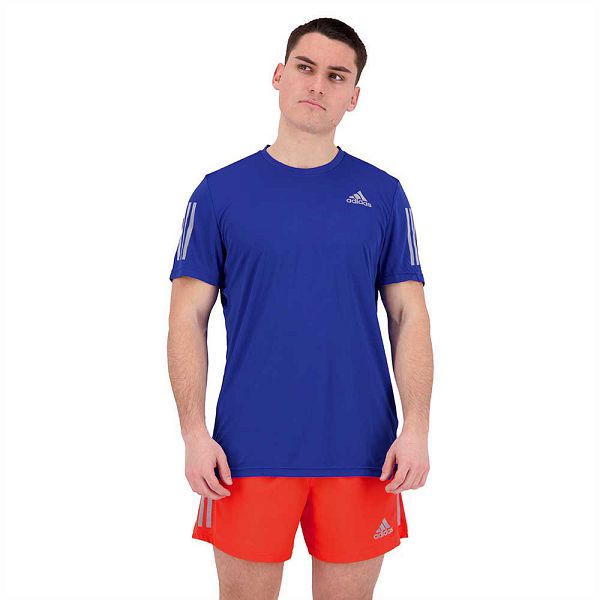 Blue Men\'s Adidas Own The Run Short Sleeve T Shirts | 0698357-AO