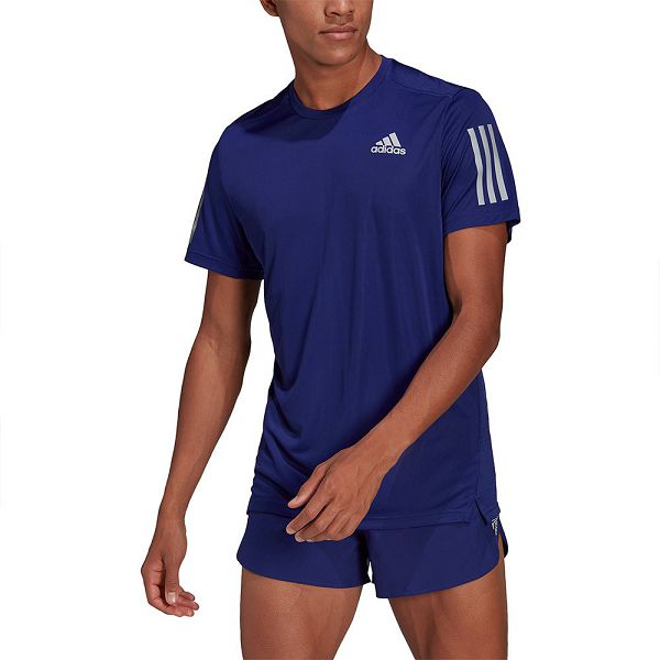 Blue Men's Adidas Own The Run Short Sleeve T Shirts | 3784105-BU