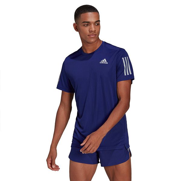 Blue Men's Adidas Own The Run Short Sleeve T Shirts | 3784105-BU