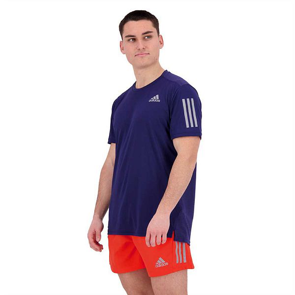 Blue Men's Adidas Own The Run Short Sleeve T Shirts | 6413790-XC