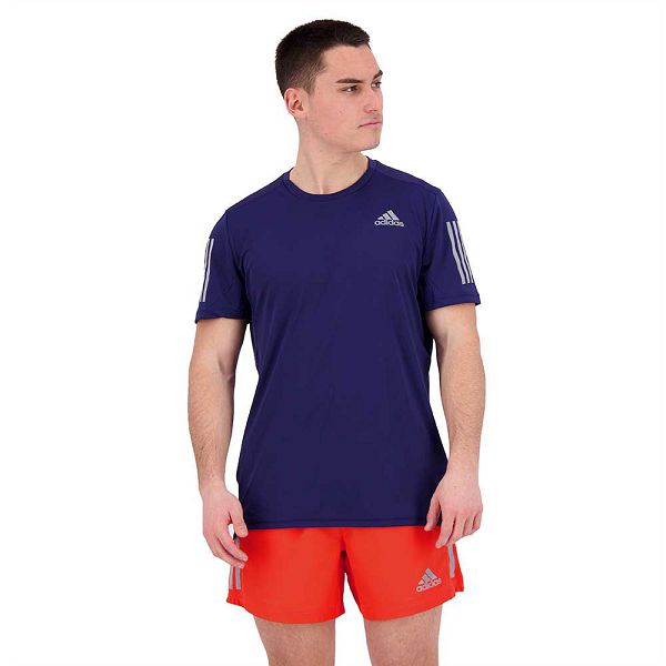 Blue Men\'s Adidas Own The Run Short Sleeve T Shirts | 6413790-XC