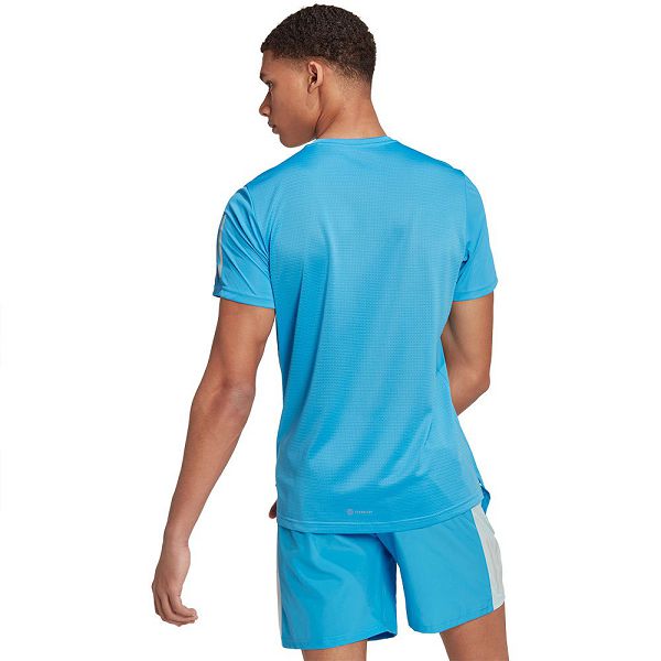 Blue Men's Adidas Own The Run Short Sleeve T Shirts | 9843075-KW