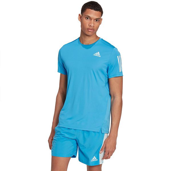 Blue Men's Adidas Own The Run Short Sleeve T Shirts | 9843075-KW