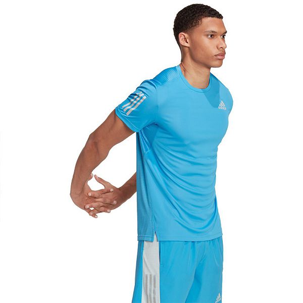 Blue Men's Adidas Own The Run Short Sleeve T Shirts | 9843075-KW