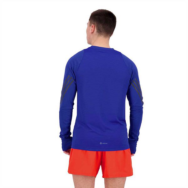 Blue Men's Adidas Run Icon Full Reflective 3 Stripes Long Sleeve T Shirts | 5319068-IT