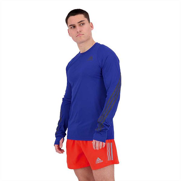 Blue Men's Adidas Run Icon Full Reflective 3 Stripes Long Sleeve T Shirts | 5319068-IT