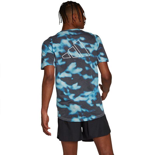 Blue Men's Adidas Run Icons Aop Short Sleeve T Shirts | 0265173-IR