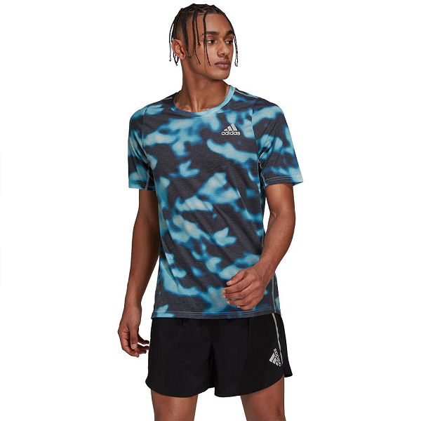 Blue Men's Adidas Run Icons Aop Short Sleeve T Shirts | 0265173-IR