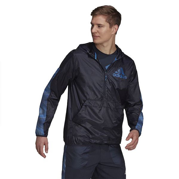 Blue Men's Adidas Season Windbreaker Jackets | 7583649-IA