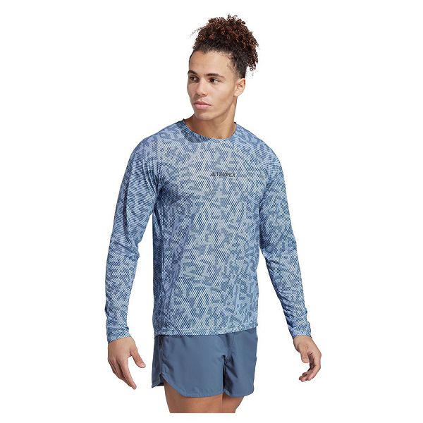 Blue Men's Adidas Trail Gfx Long Sleeve T Shirts | 2385461-RD