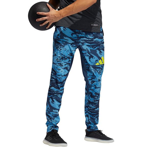 Blue Men's Adidas Training 3 Stripes Camo Long Pants | 6591873-JS