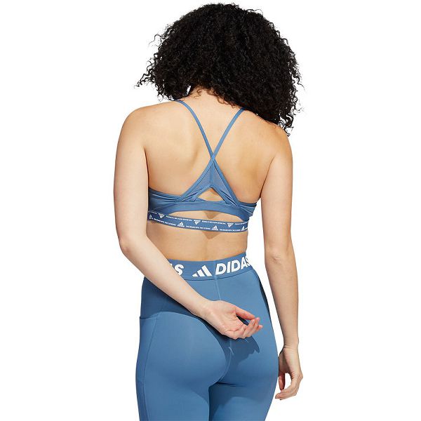 Blue Women's Adidas Aero 3 Stripes Sports Bra | 8245693-CS