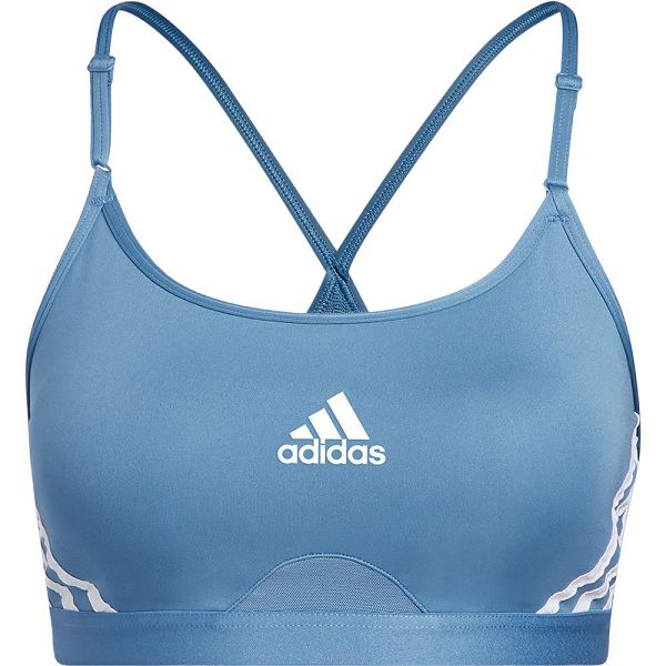 Blue Women's Adidas Aero 3 Stripes Sports Bra | 8245693-CS