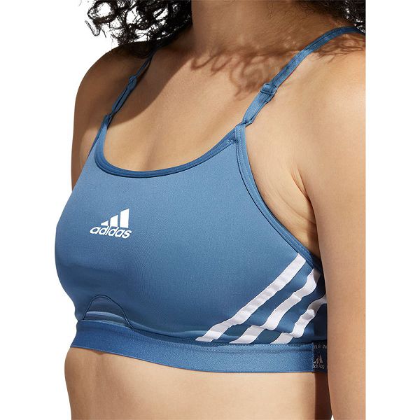 Blue Women's Adidas Aero 3 Stripes Sports Bra | 8245693-CS