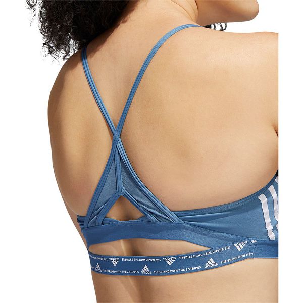 Blue Women's Adidas Aero 3 Stripes Sports Bra | 8245693-CS