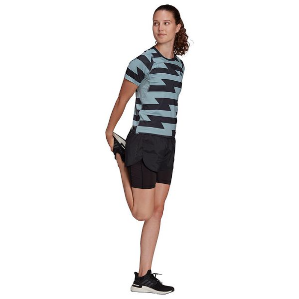 Blue Women's Adidas Run Fast Aop Short Sleeve T Shirts | 6548037-YK