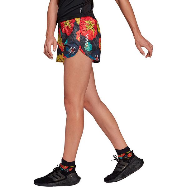 Blue Women's Adidas Run Fast Flower 4´´ Shorts Pants | 7621405-SU