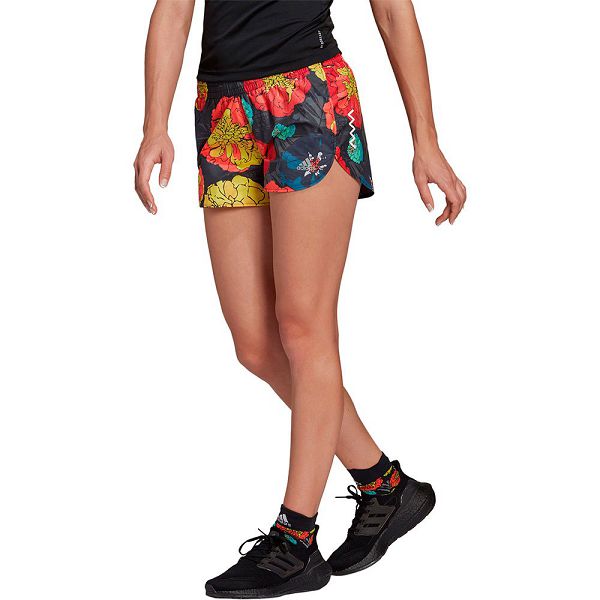 Blue Women\'s Adidas Run Fast Flower 4´´ Shorts Pants | 7621405-SU