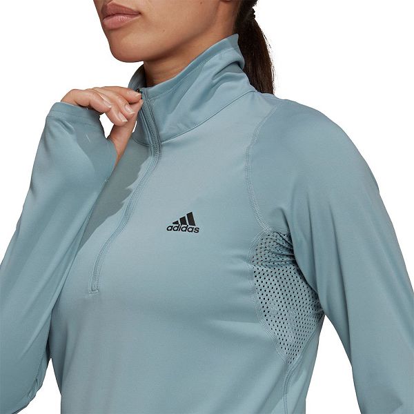 Blue Women's Adidas Run Fast Half Zip Sweatshirts | 8213946-XM