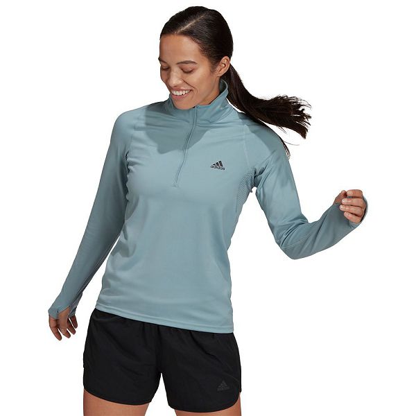 Blue Women\'s Adidas Run Fast Half Zip Sweatshirts | 8213946-XM