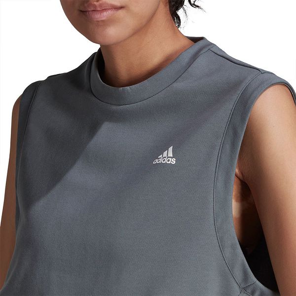 Blue Women's Adidas Studio Sleeveless T Shirts | 3678915-FA