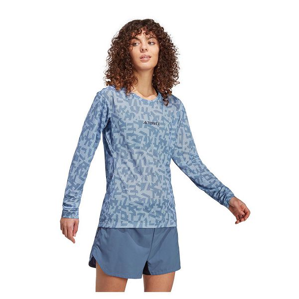 Blue Women's Adidas Trail Gfx Long Sleeve T Shirts | 1078596-MQ