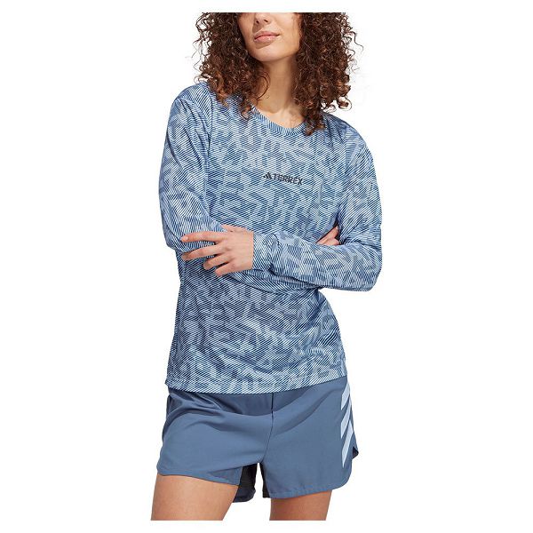 Blue Women\'s Adidas Trail Gfx Long Sleeve T Shirts | 1078596-MQ