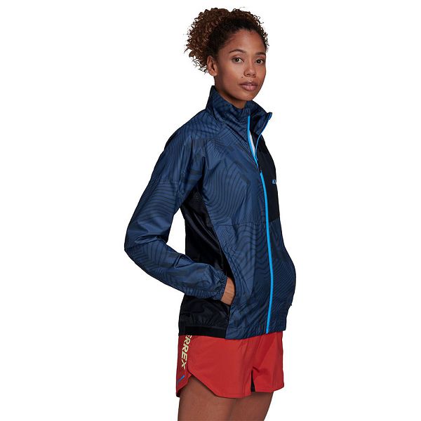 Blue Women's Adidas Trail Windbreaker Jackets | 1346589-KW