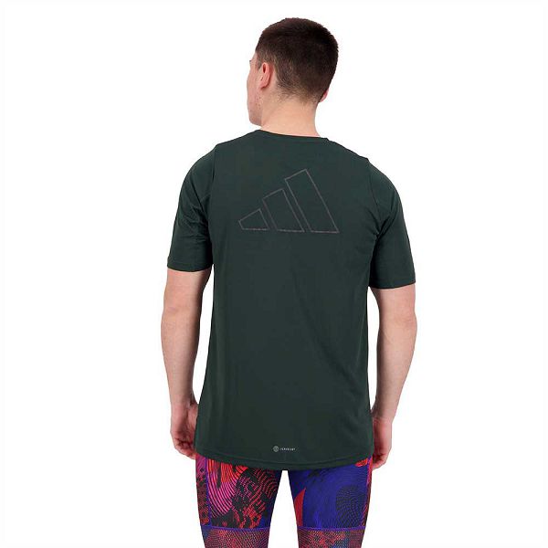 Green Men's Adidas Run Icons Short Sleeve T Shirts | 2567031-GI