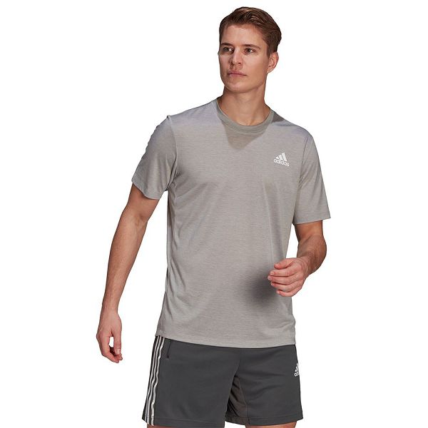 Grey Men\'s Adidas Primeblue Designed 2 Move Heathered Sport Short Sleeve T Shirts | 2164935-TB