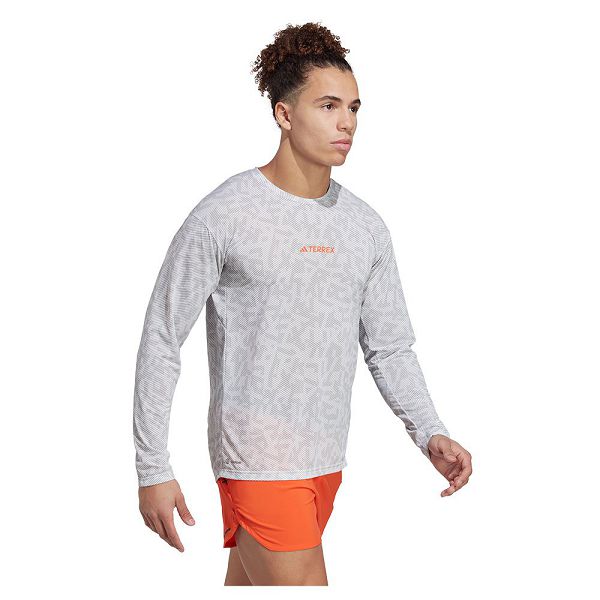 Grey Men's Adidas Trail Gfx Long Sleeve T Shirts | 9064185-FI