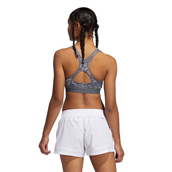 Grey Women's Adidas Believe This Medium Support Allover Print Sports Bra | 8406531-GC