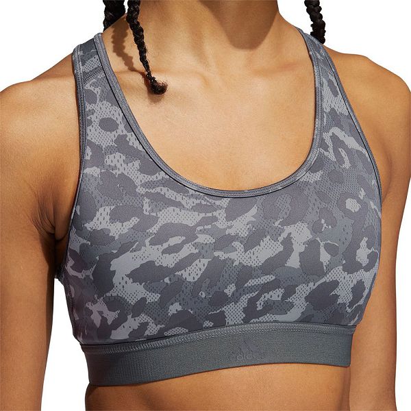 Grey Women's Adidas Believe This Medium Support Allover Print Sports Bra | 8406531-GC