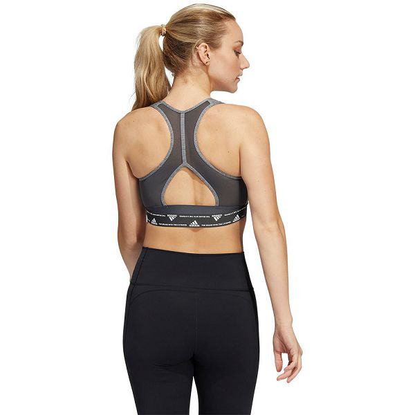 Grey Women's Adidas Power MS 3 Stripes Sports Bra | 2084619-OV