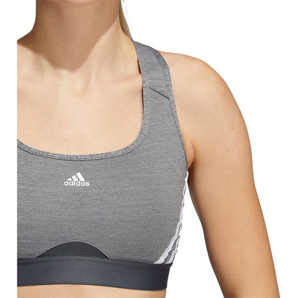 Grey Women's Adidas Power MS 3 Stripes Sports Bra | 2084619-OV