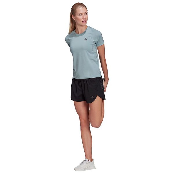 Grey Women's Adidas Run Fast PB Short Sleeve T Shirts | 5134279-AD