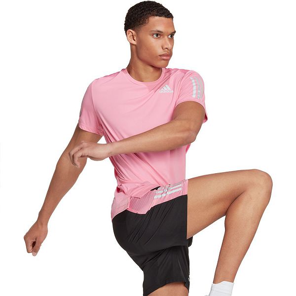 Pink Men's Adidas Own The Run Short Sleeve T Shirts | 7685013-HG