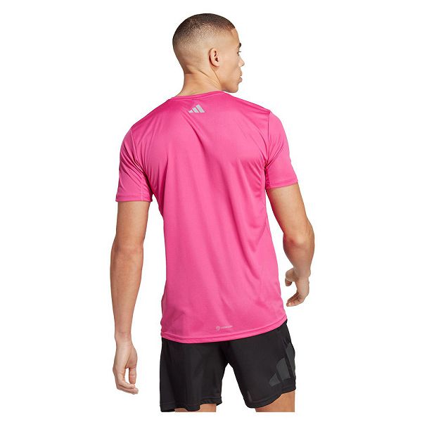 Pink Men's Adidas Run Icons 3 Bar Short Sleeve T Shirts | 8254930-BT