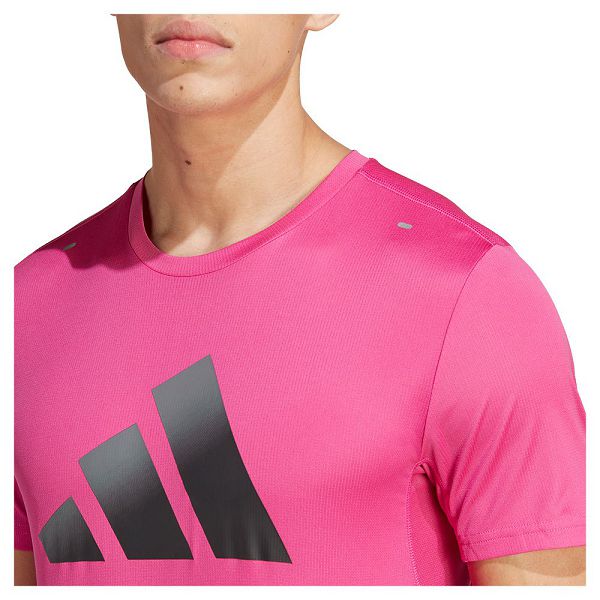 Pink Men's Adidas Run Icons 3 Bar Short Sleeve T Shirts | 8254930-BT