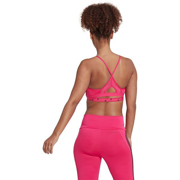 Pink Women's Adidas Aeroreact Light-Support 3 Stripes Sports Bra | 4791835-LT