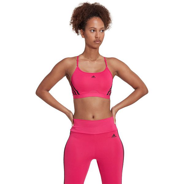 Pink Women\'s Adidas Aeroreact Light-Support 3 Stripes Sports Bra | 4791835-LT