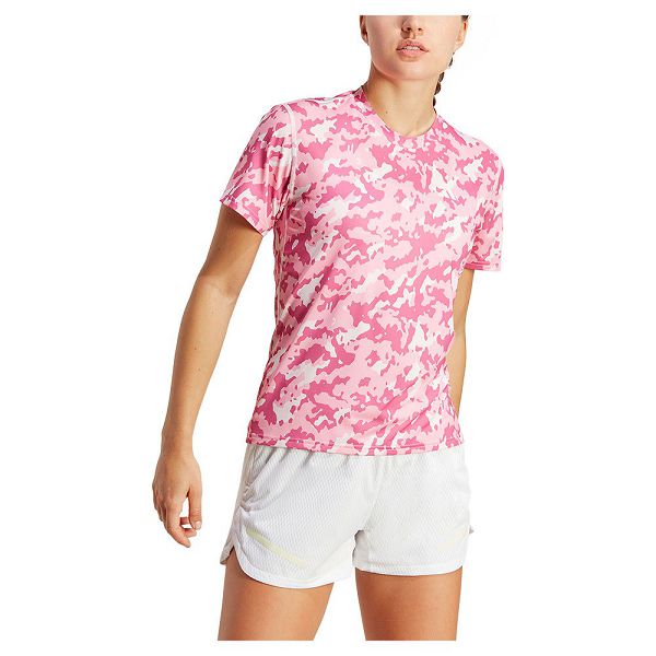 Pink Women's Adidas Own The Run Aop Short Sleeve T Shirts | 9725438-GV